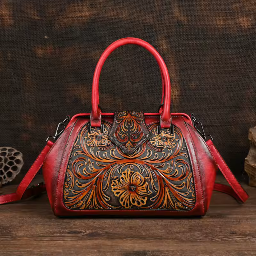 Florina – Handtas van leer met bloemenmotief