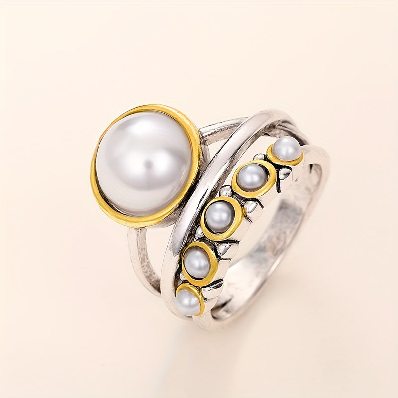Vintage ring met kunstparel en lagerontwerp