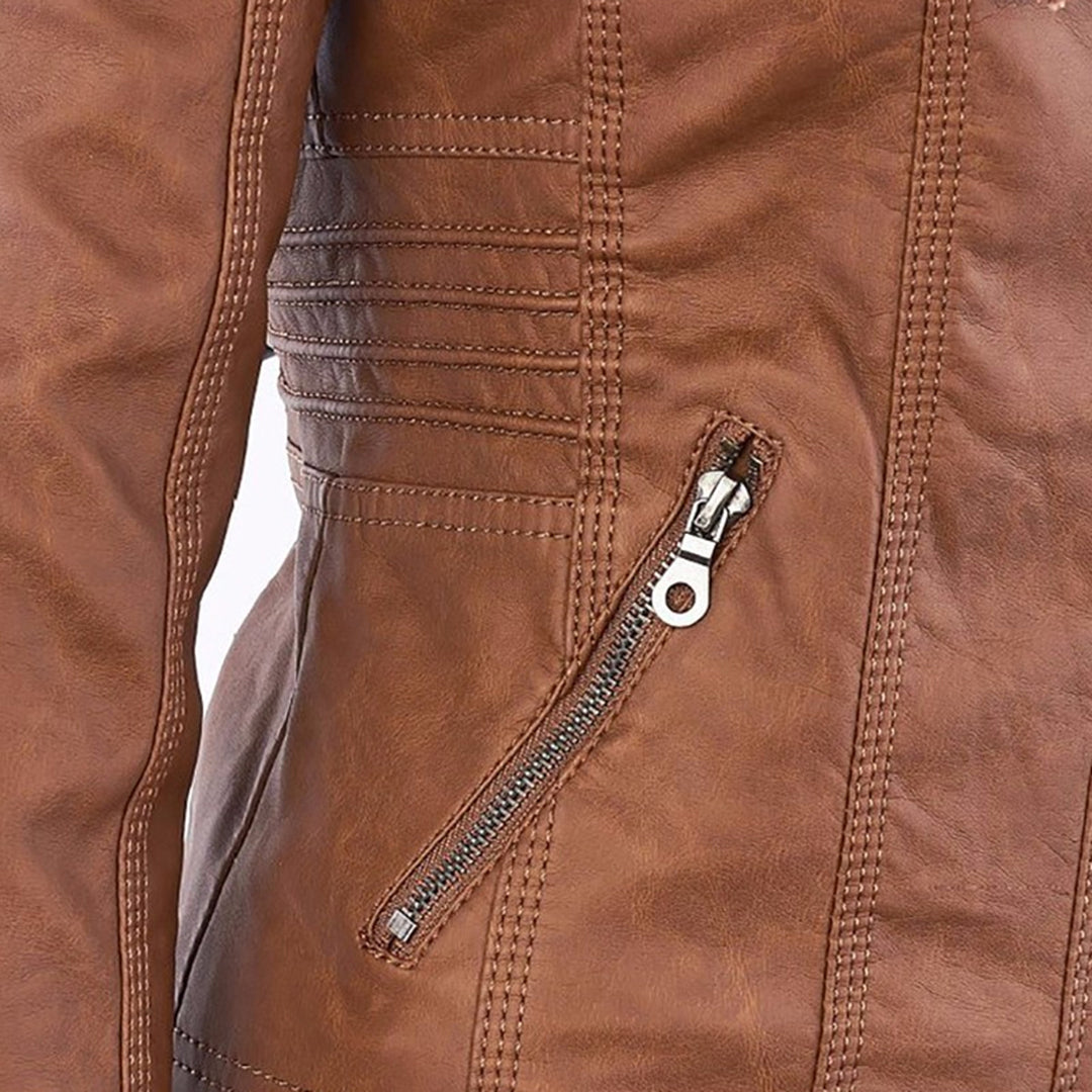 Modieuze leren jas met capuchon