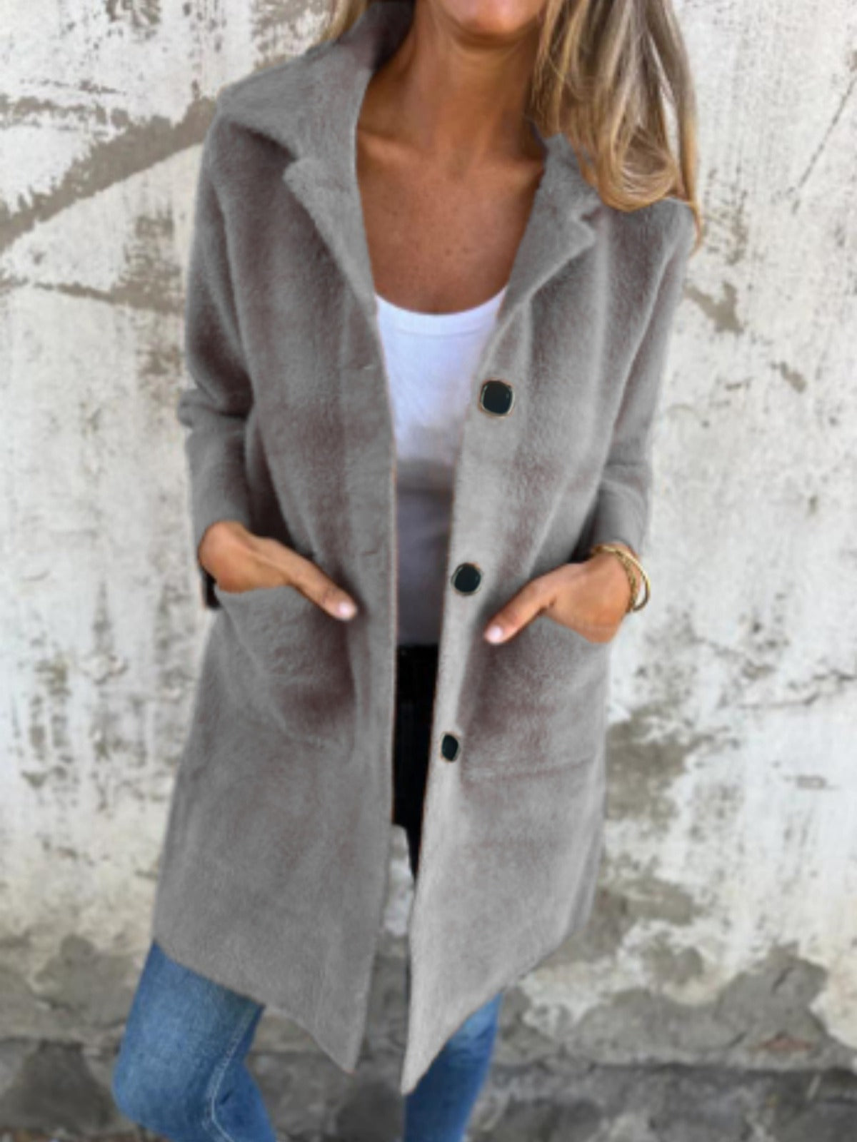 Warme casual jas met revers