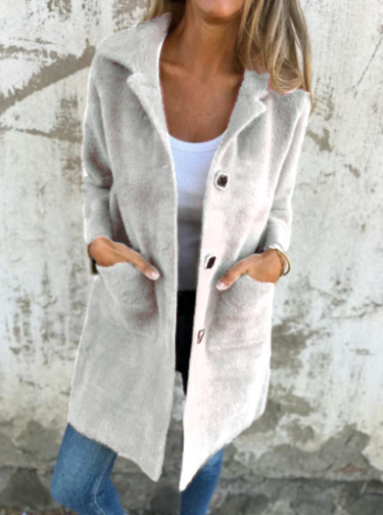 Warme casual jas met revers