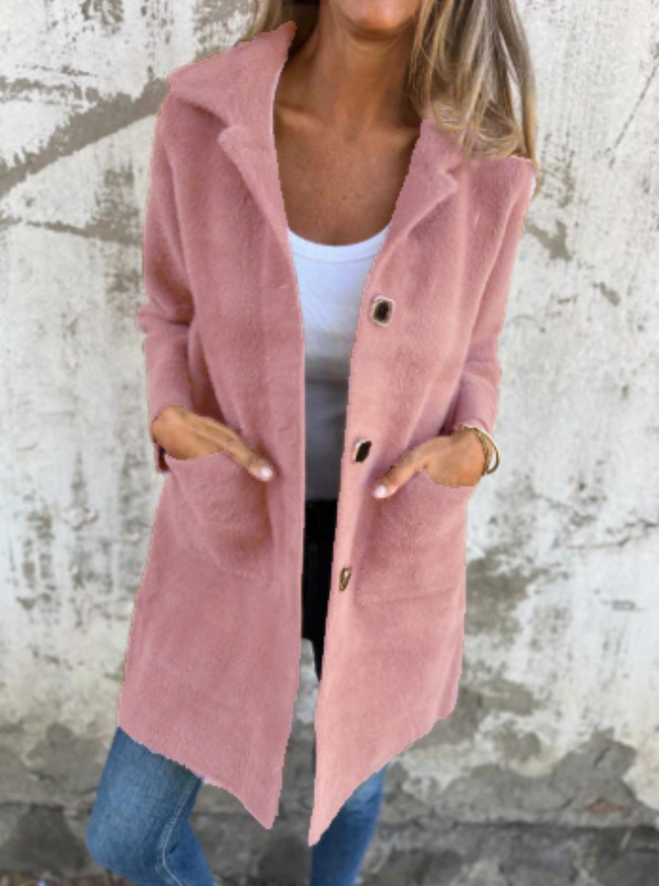 Warme casual jas met revers