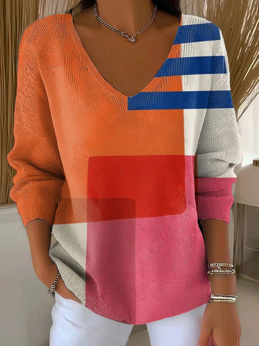 Béatrice – Gekleurde trui met V-hals