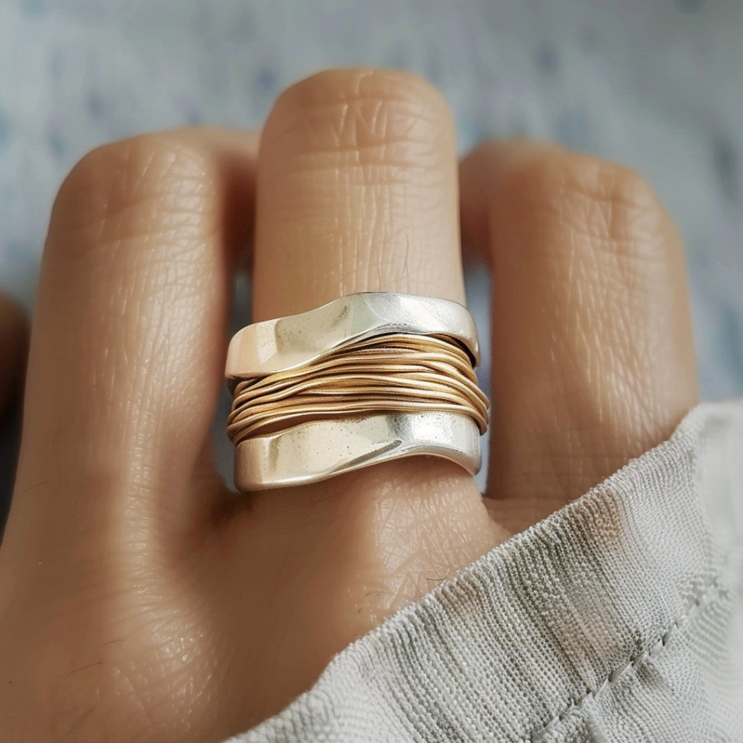 Zilver-Goud Ring met Draadstructuur