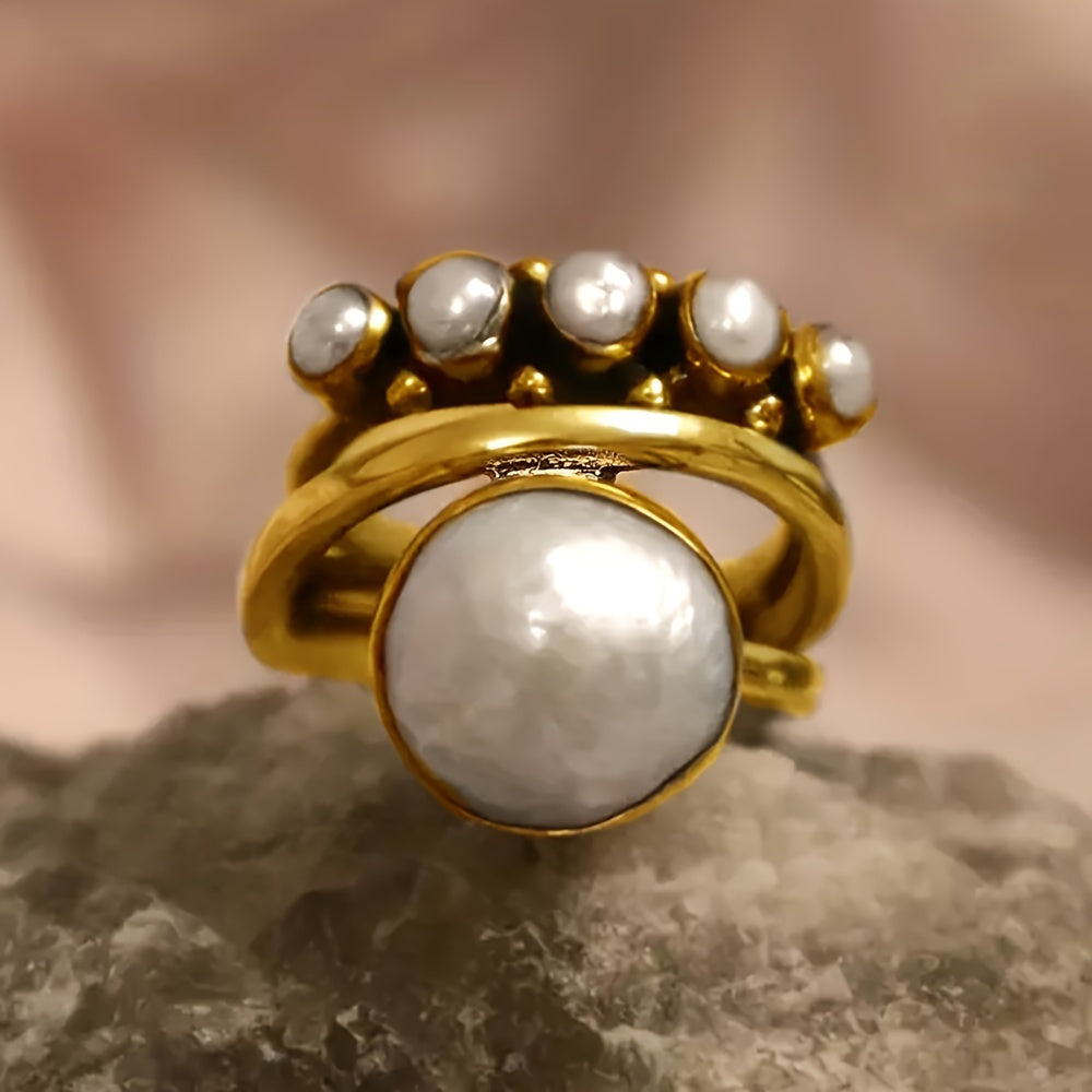 Vintage ring met kunstparel en lagerontwerp