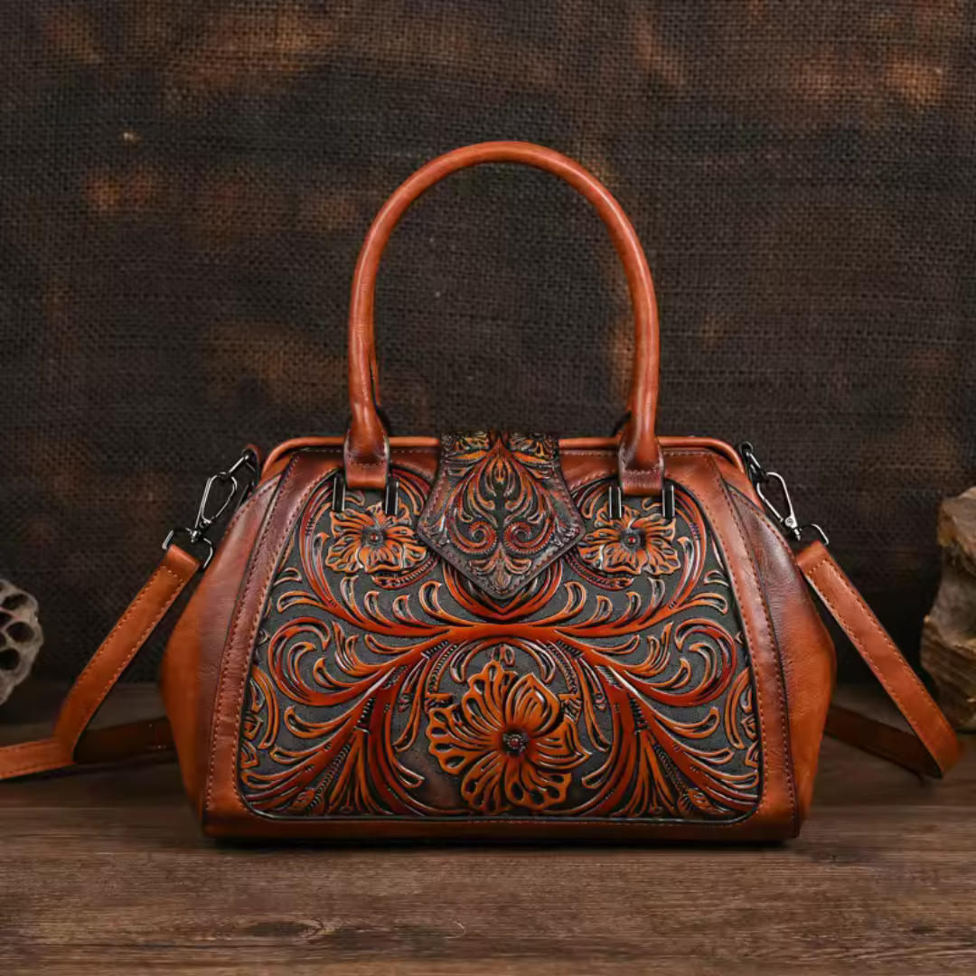 Florina – Handtas van leer met bloemenmotief