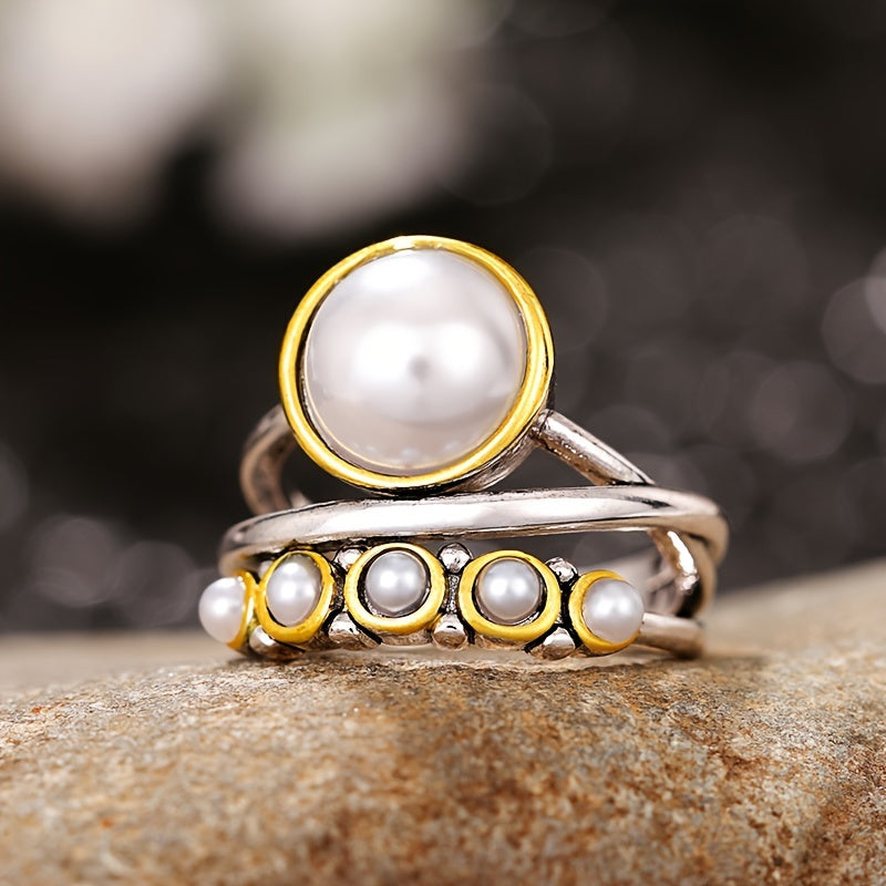 Vintage ring met kunstparel en lagerontwerp