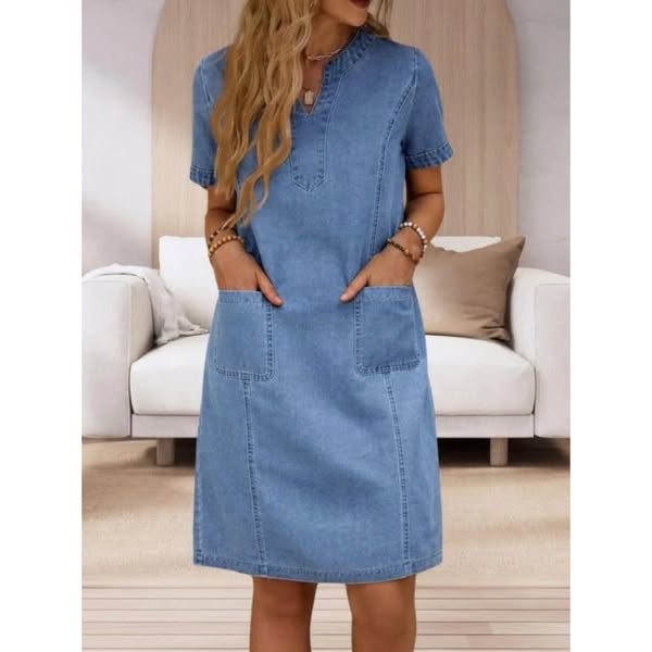 Vestito in denim morbido con tasche frontali