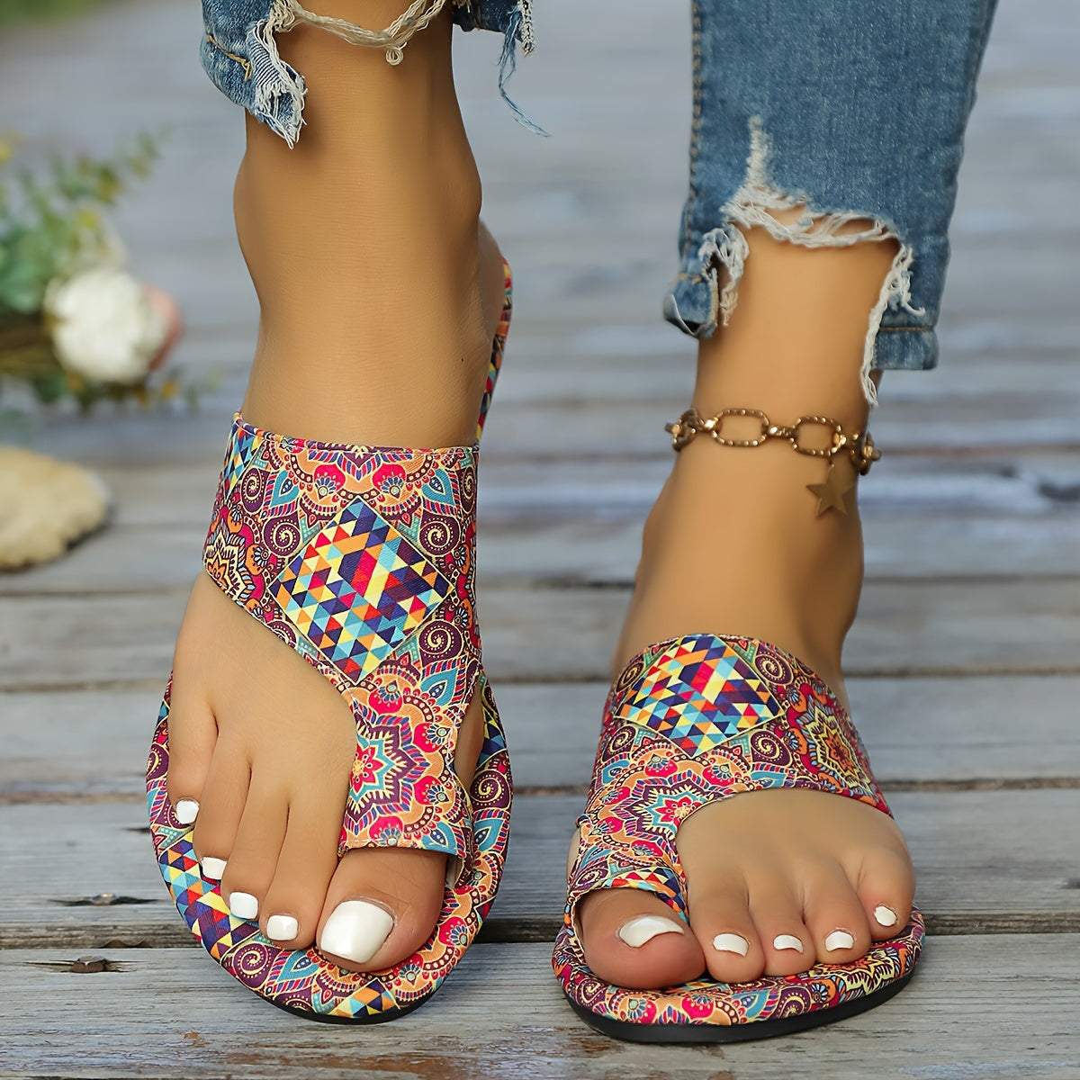 Sandali Estivi Boho con Stampa Floreale