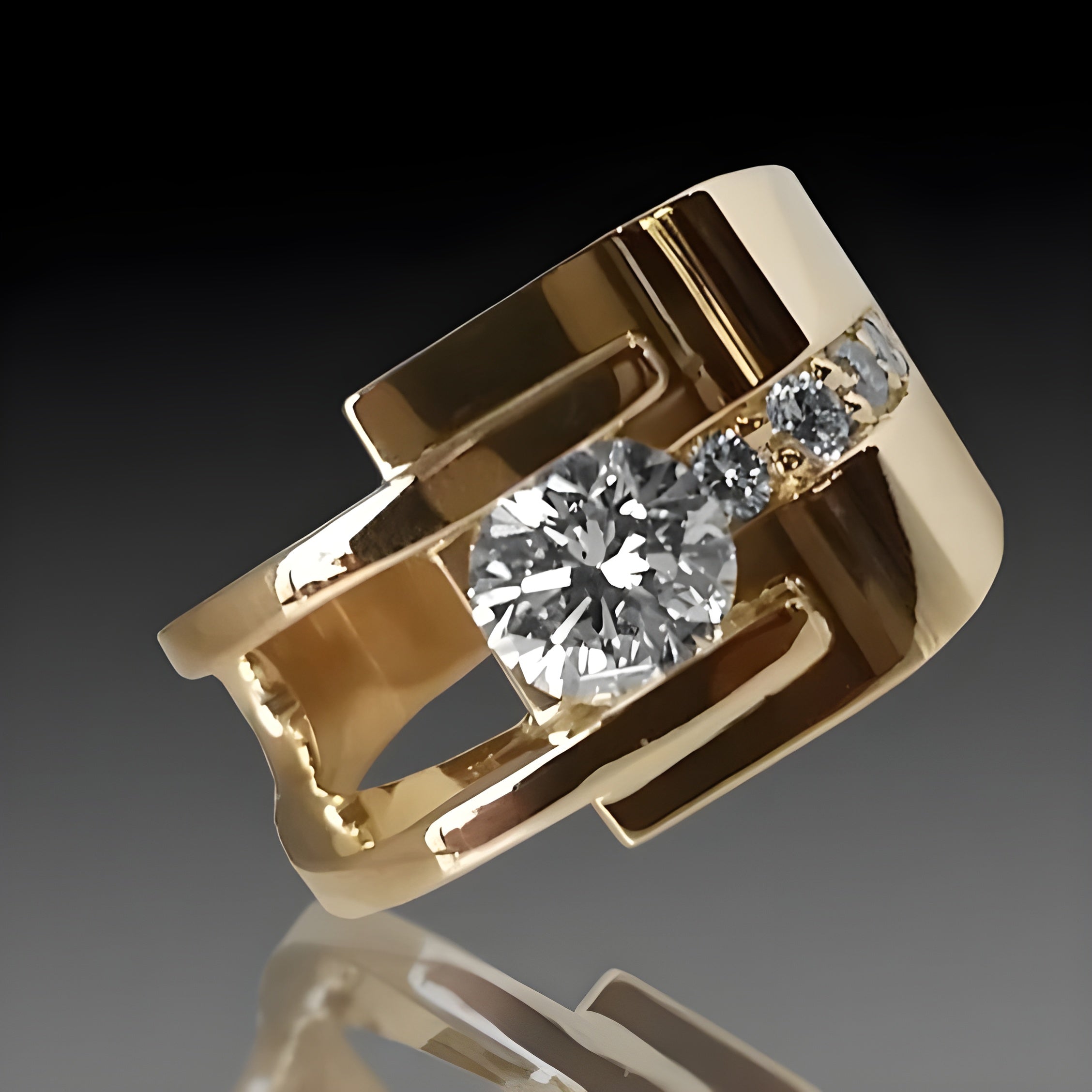 Vintage vergulde ring met onregelmatige vorm en zirkonia's