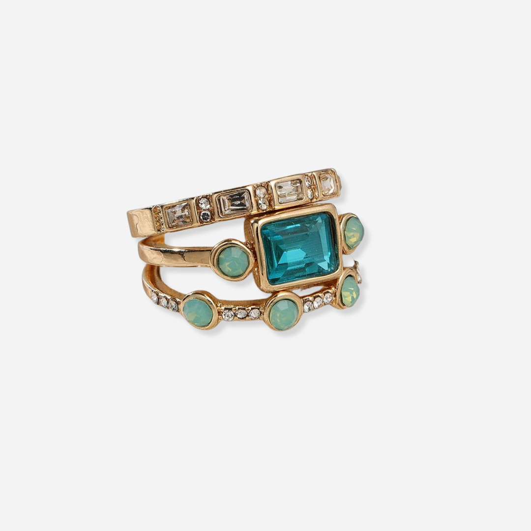Vellora Vintage blauw kristallen ring set