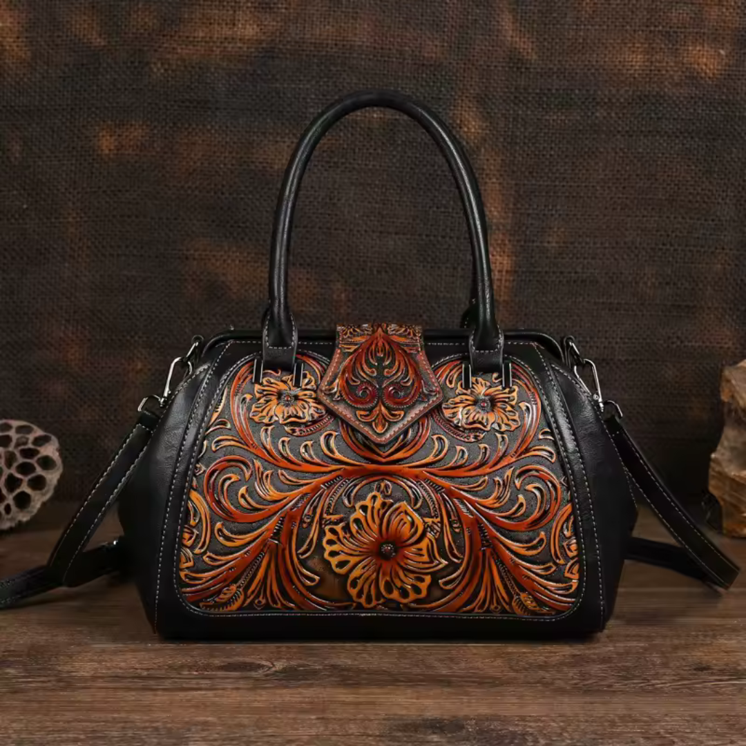 Florina – Handtas van leer met bloemenmotief