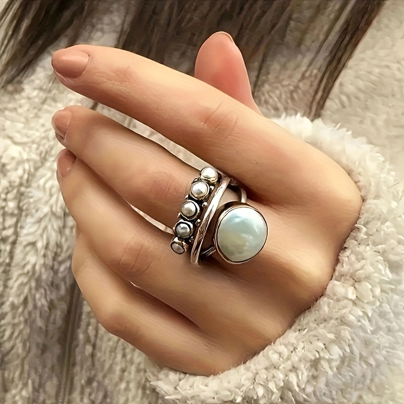 Vintage ring met kunstparel en lagerontwerp