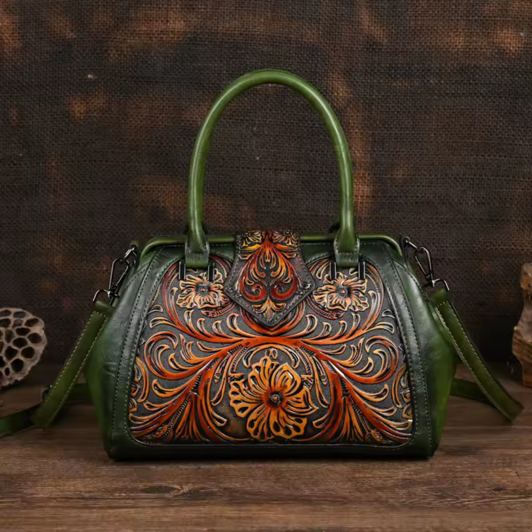 Florina – Handtas van leer met bloemenmotief