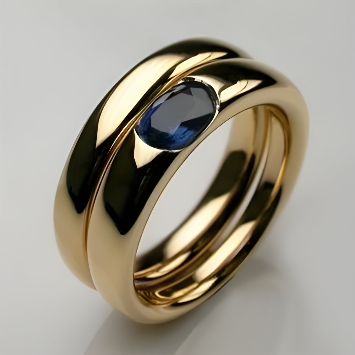 Vintage gouden ring met blauwe zirkonia