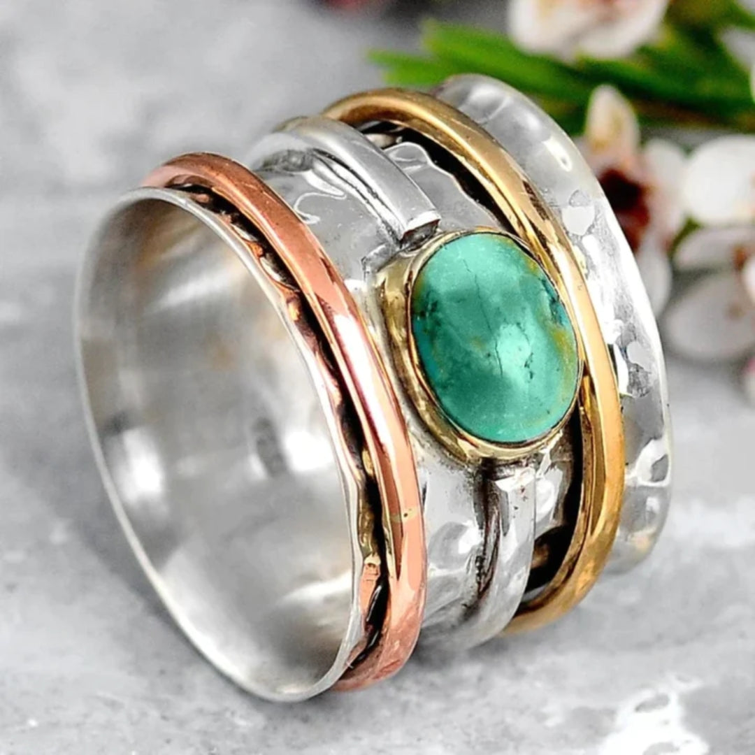 Coco - Vintage goud & zilver Turkos Ring