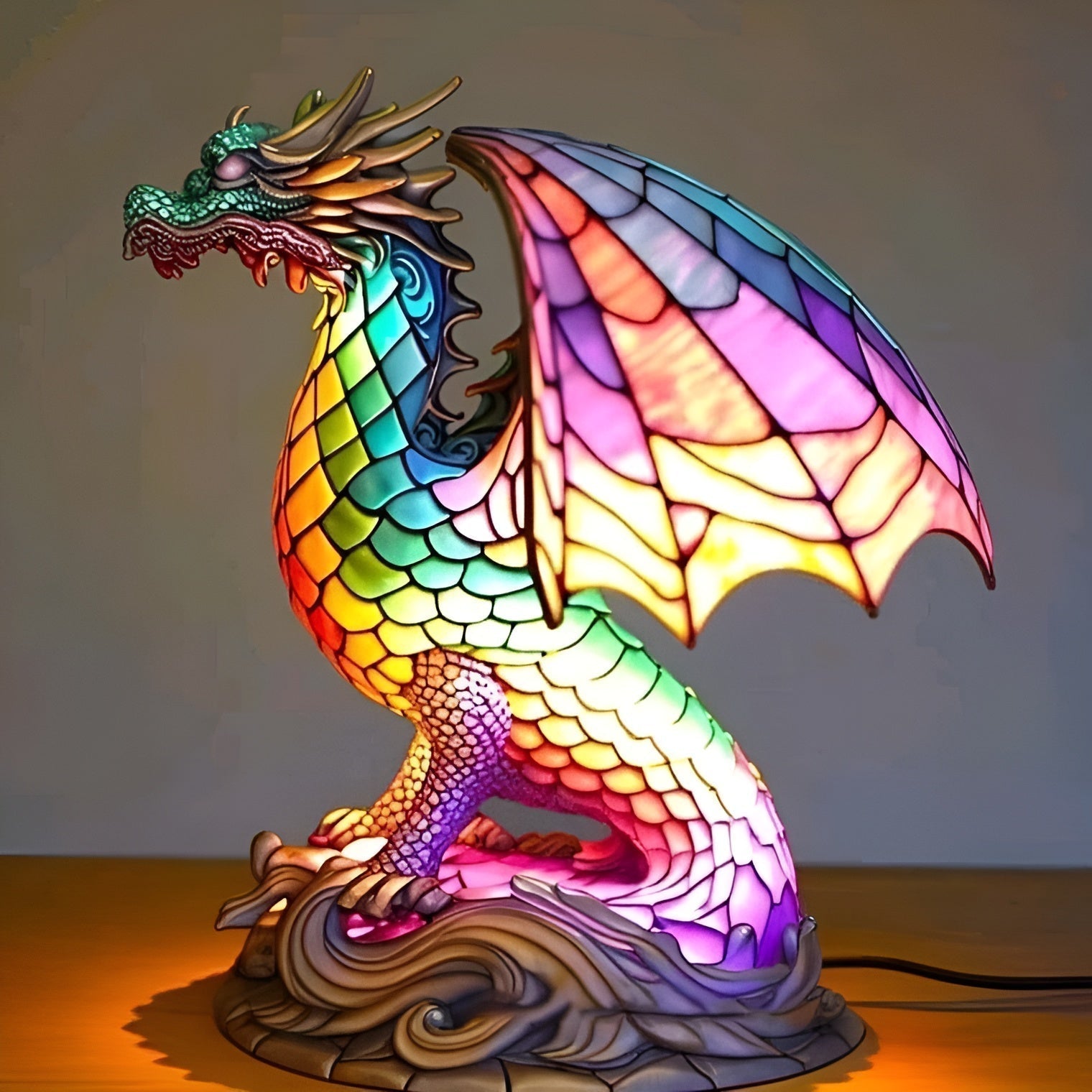 Gribouille – Magische drakenlamp van gekleurd glas