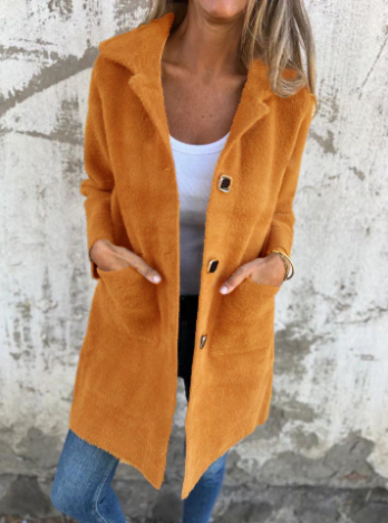 Warme casual jas met revers