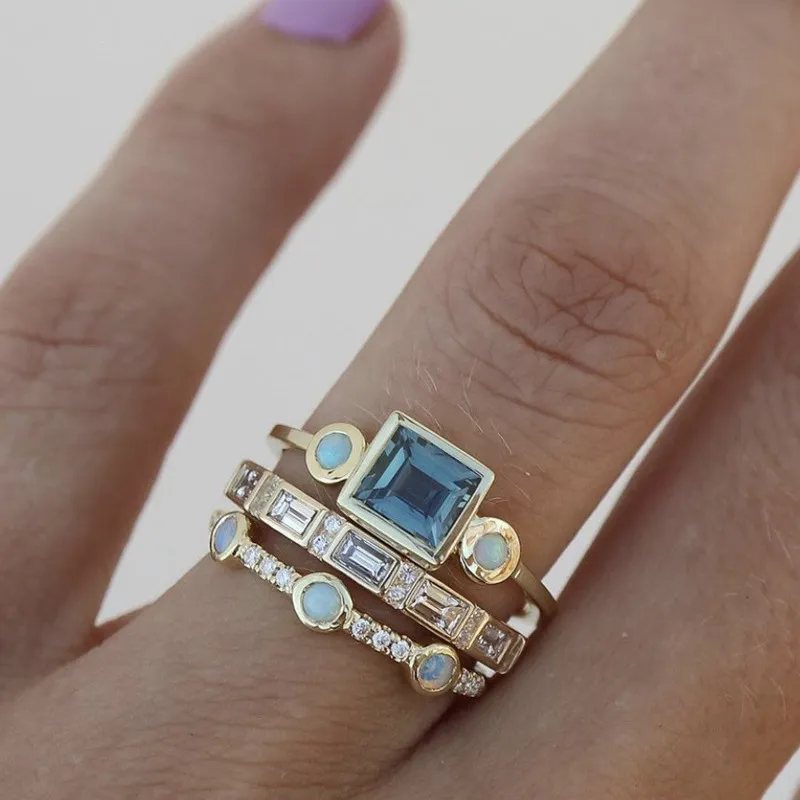 Vellora Vintage blauw kristallen ring set