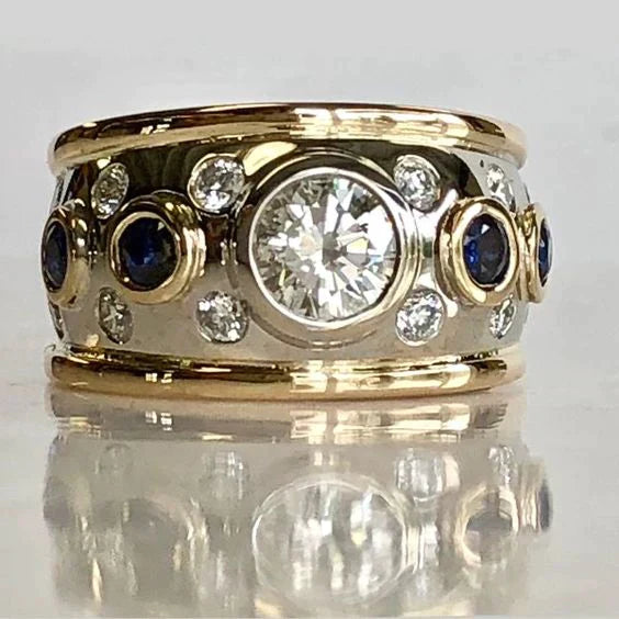 Vintage ring met gouden inleg en zirkonia