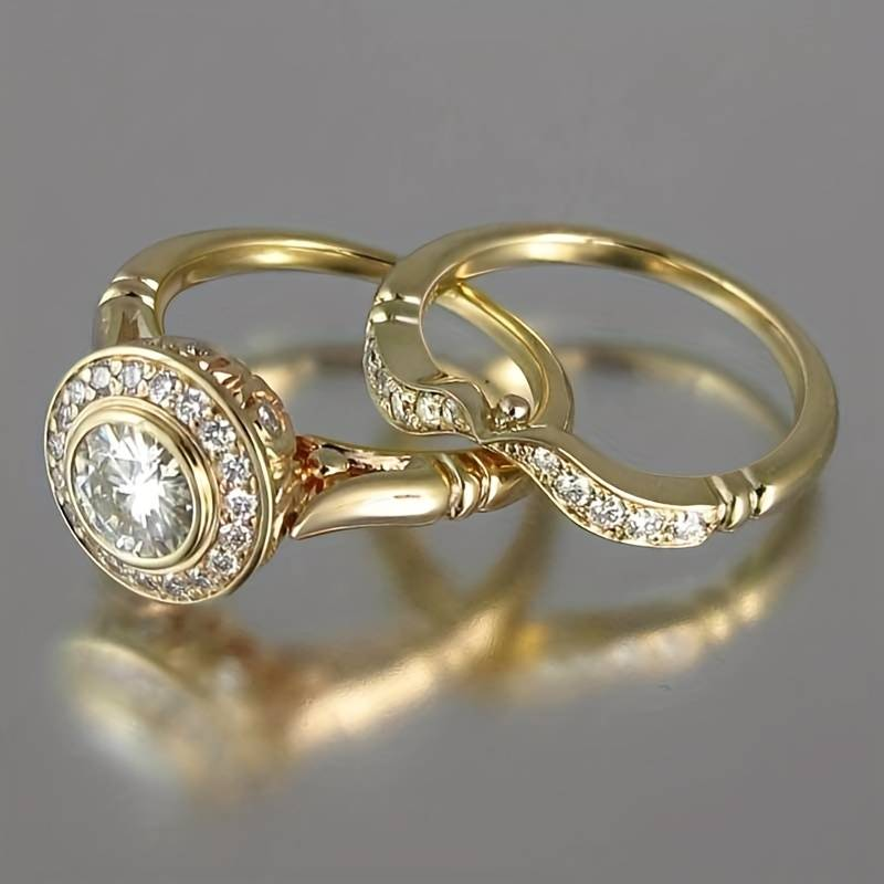 Vintage ringenset in goud met zirkonia