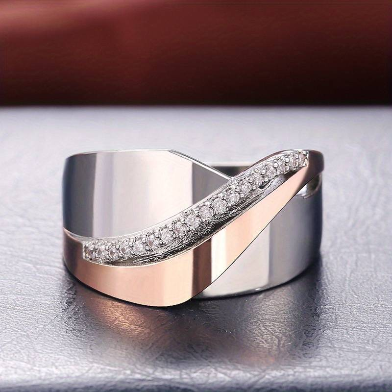 Vintage ring in roségoud en zilver met zirkonia's