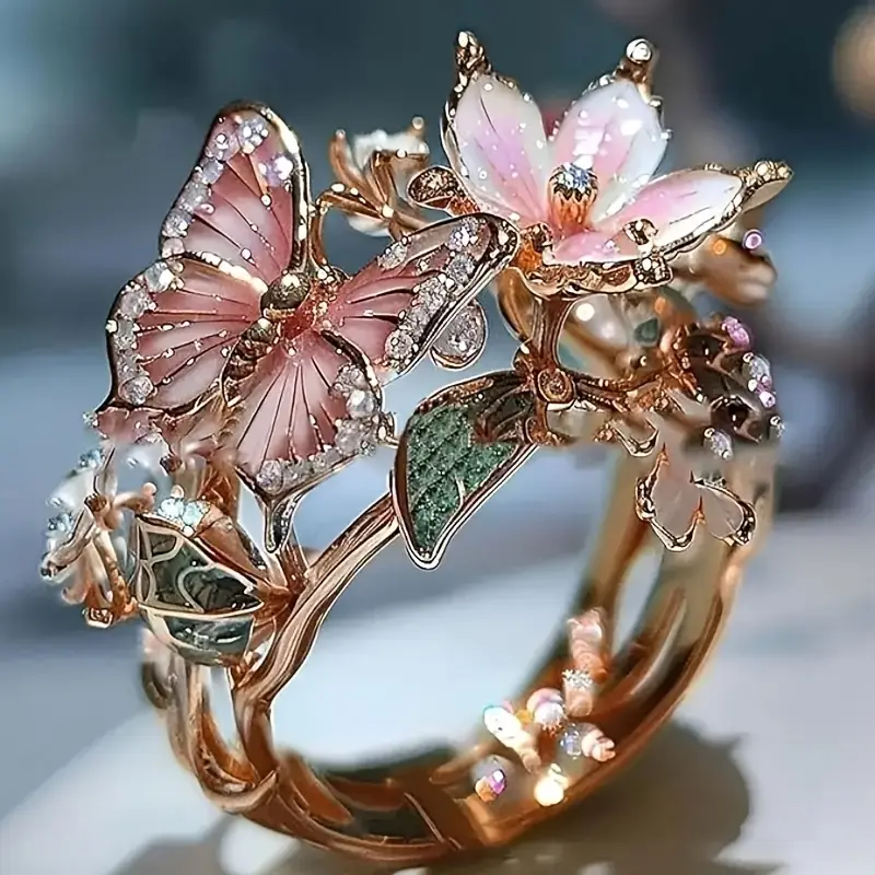 Zirkonia ring met vlinder